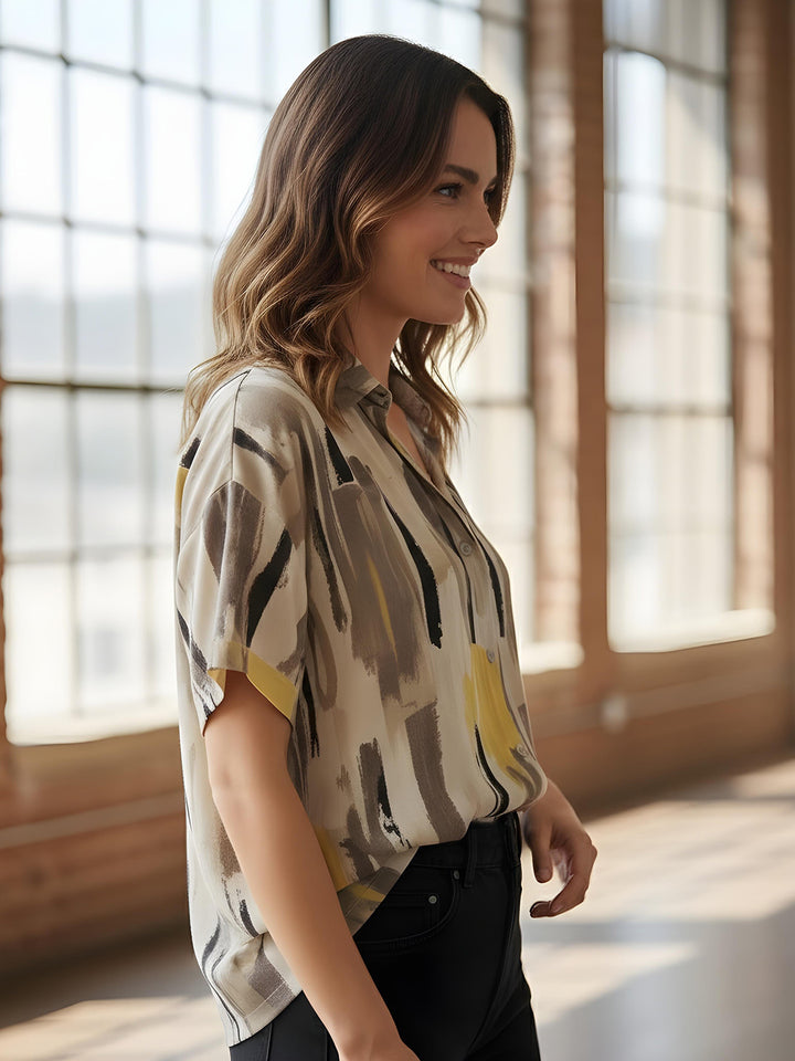 Multi-Colored Printed Cotton Blend Tunic Top