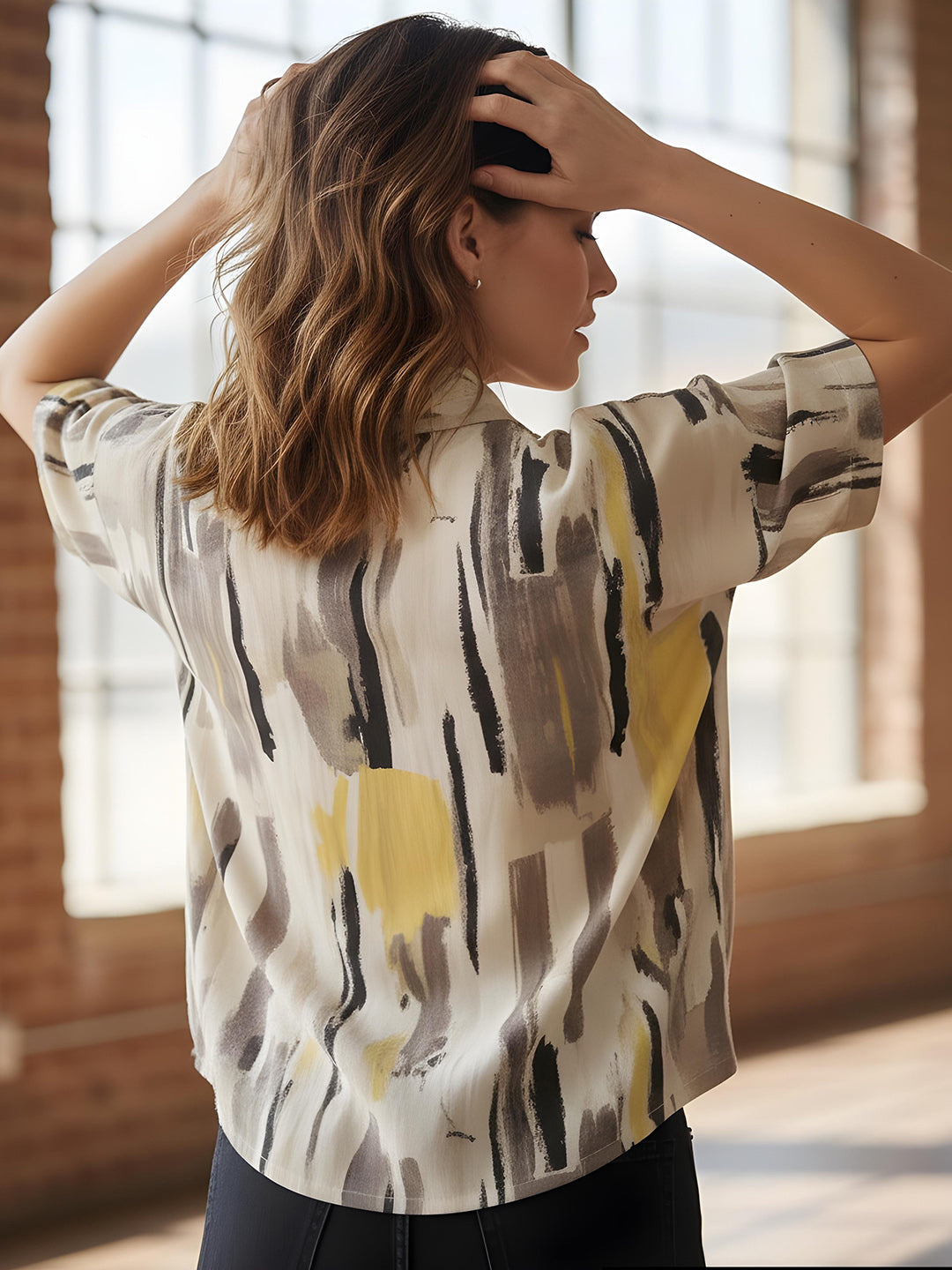 Multi-Colored Printed Cotton Blend Tunic Top