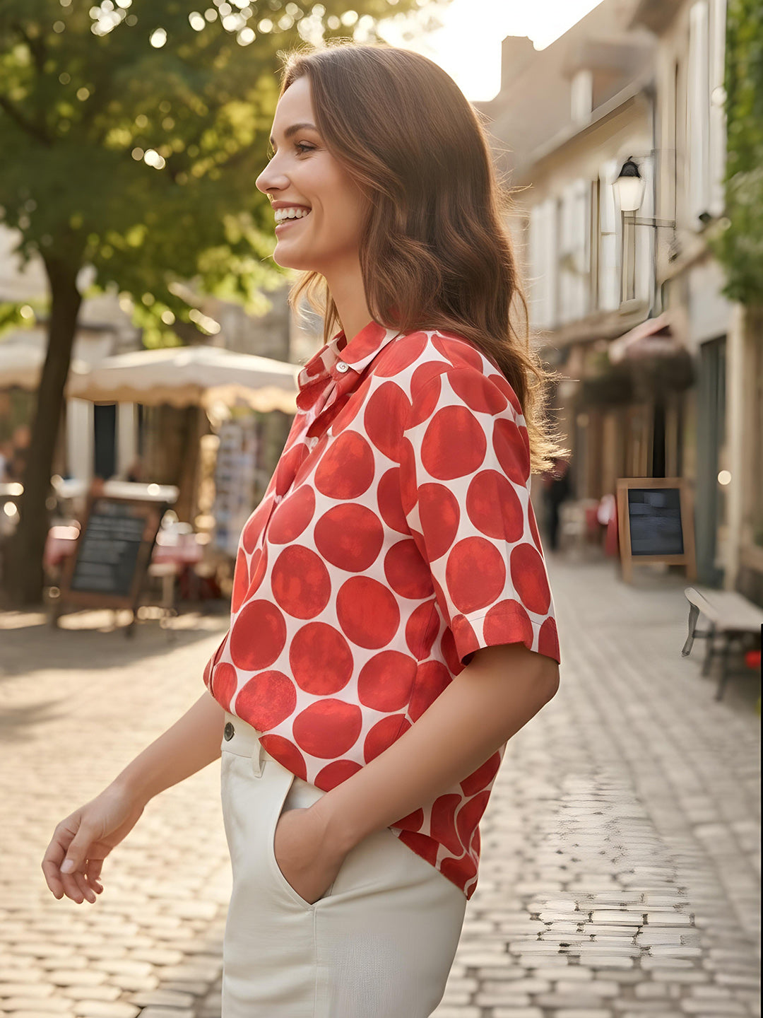 Red Printed Crepe Tunic Top