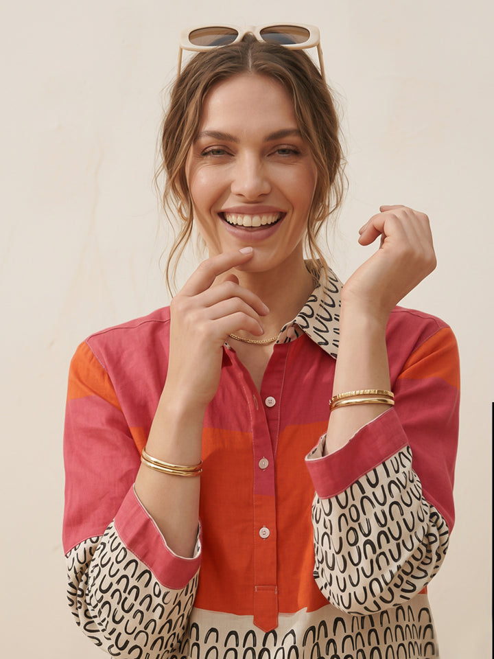 Pink-Orange Printed Cotton Blend Tunic Top