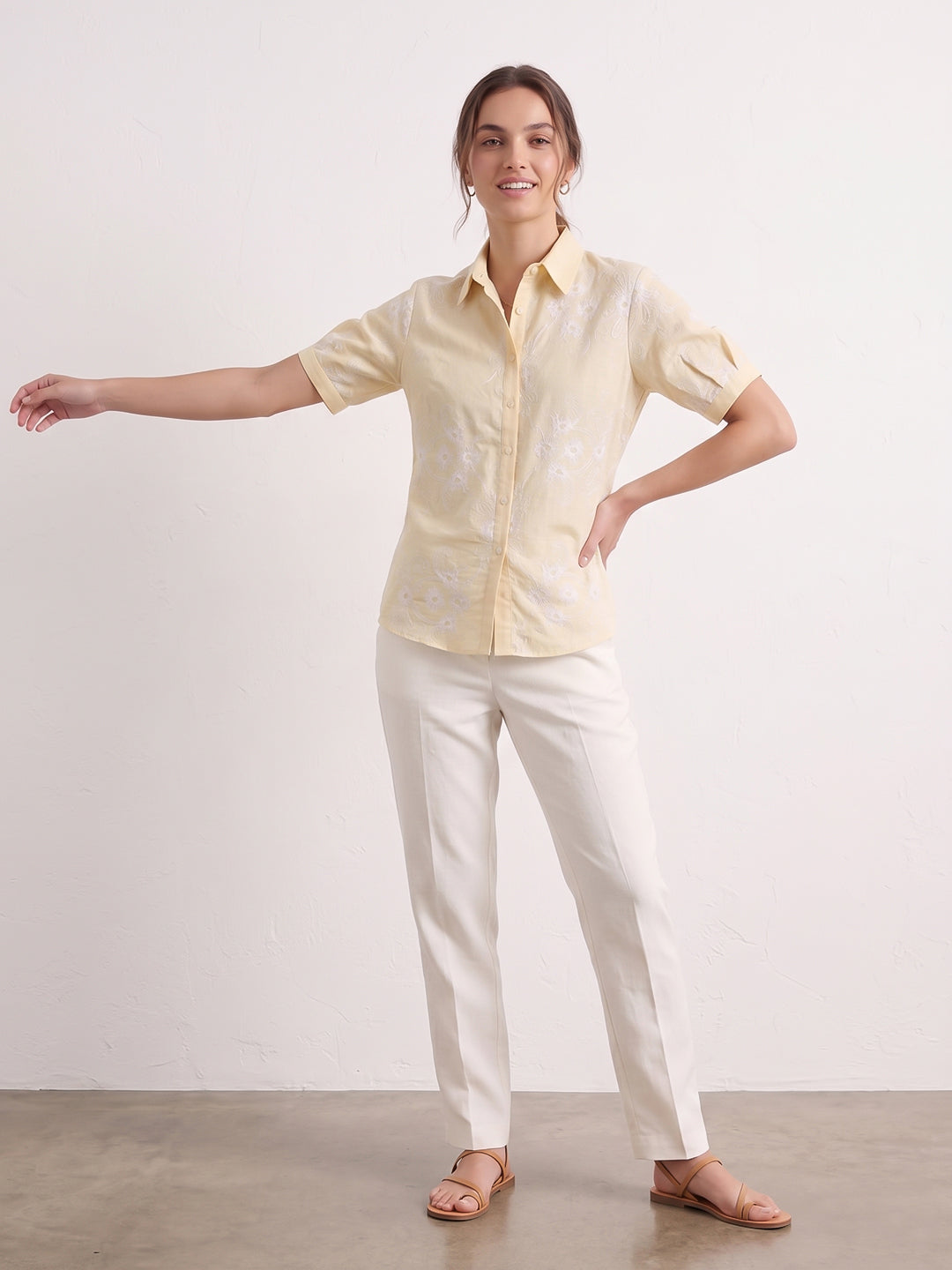 Yellow Printed Cotton Blend Tunic Top