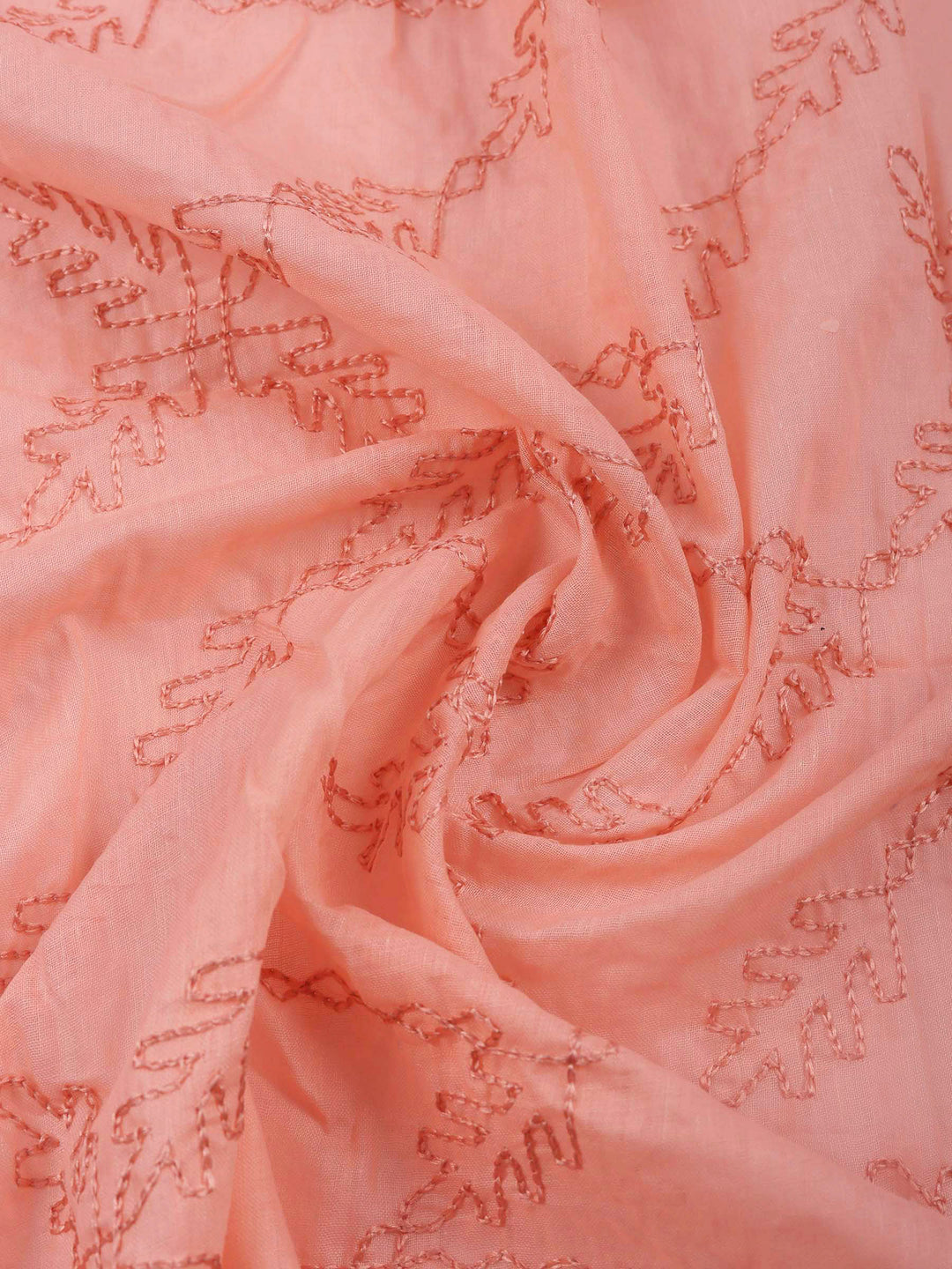 Peach Printed Cotton Blend Unstitched Suit &amp; Pant With Cotton Dupatta
