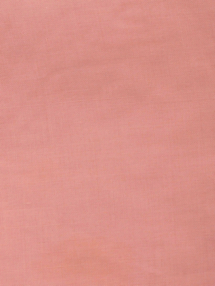 Peach Printed Cotton Blend Unstitched Suit &amp; Pant With Cotton Dupatta