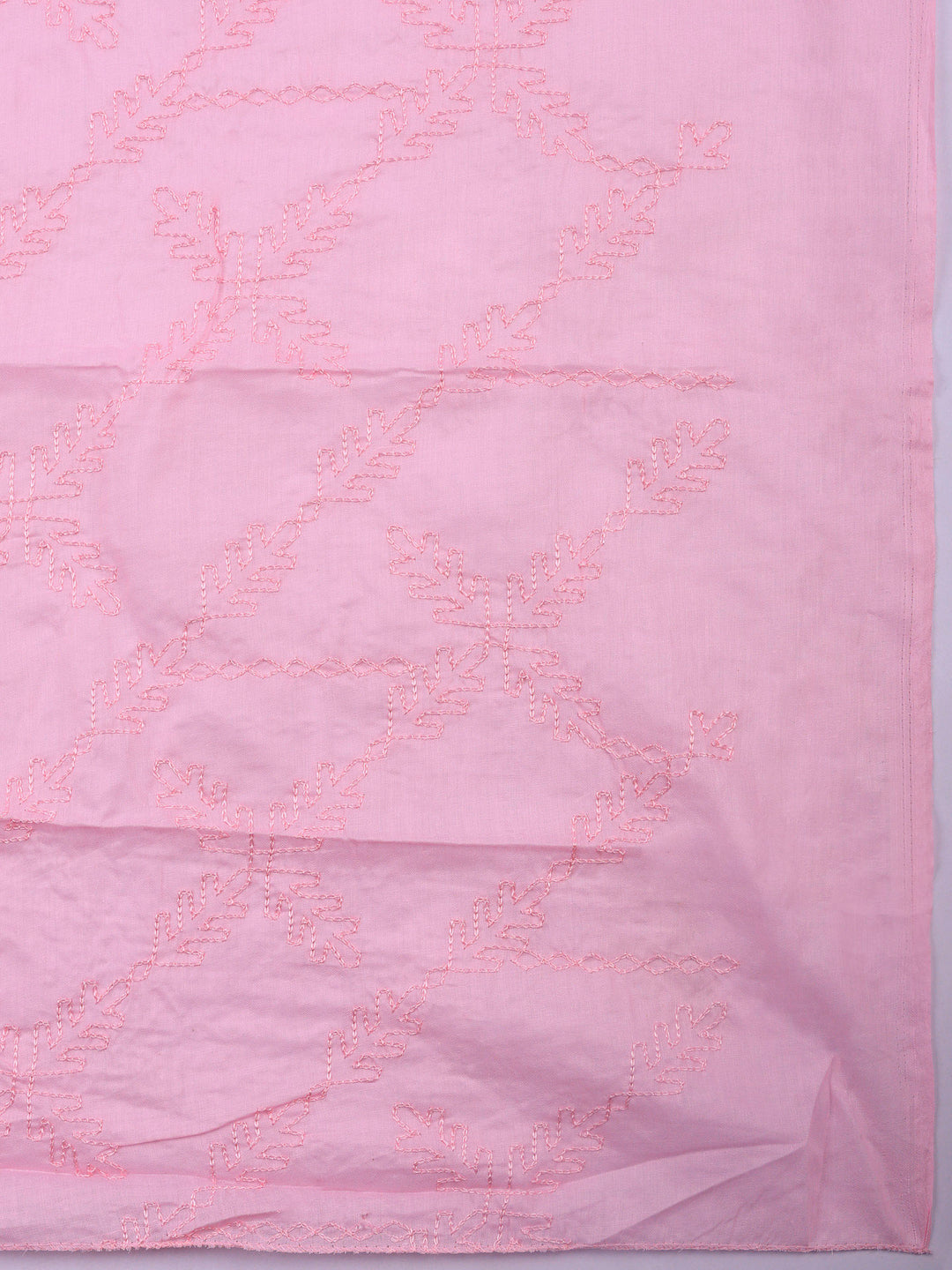 Pink Printed Cotton Blend Unstitched Suit &amp; Pant With Cotton Dupatta