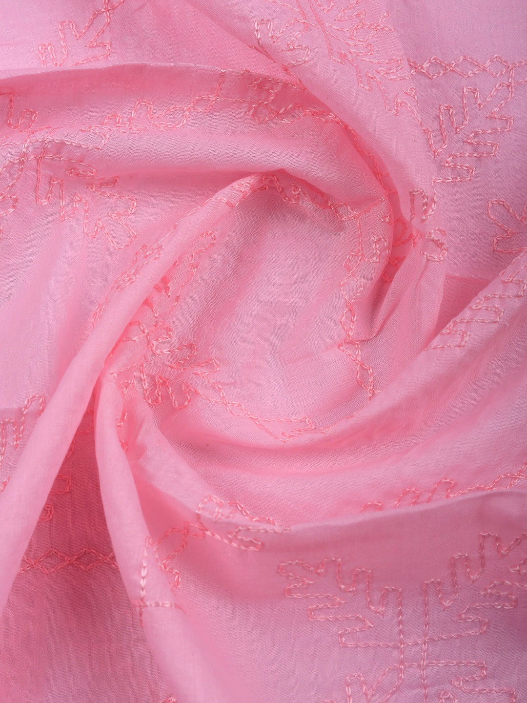 Pink Printed Cotton Blend Unstitched Suit &amp; Pant With Cotton Dupatta
