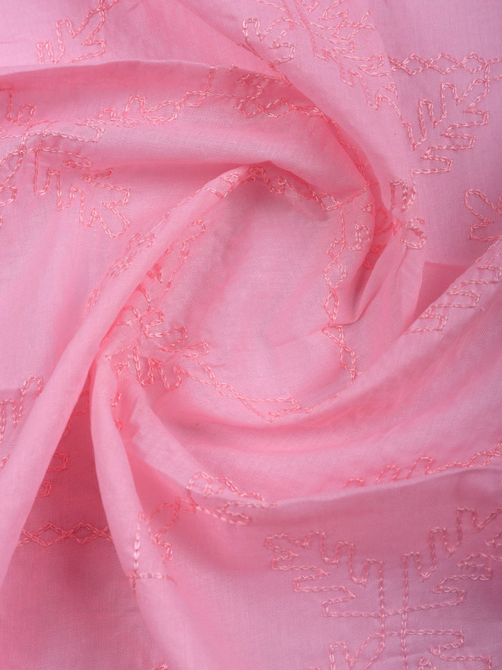 Pink Printed Cotton Blend Unstitched Suit &amp; Pant With Cotton Dupatta