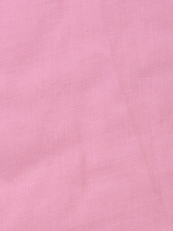 Pink Printed Cotton Blend Unstitched Suit &amp; Pant With Cotton Dupatta
