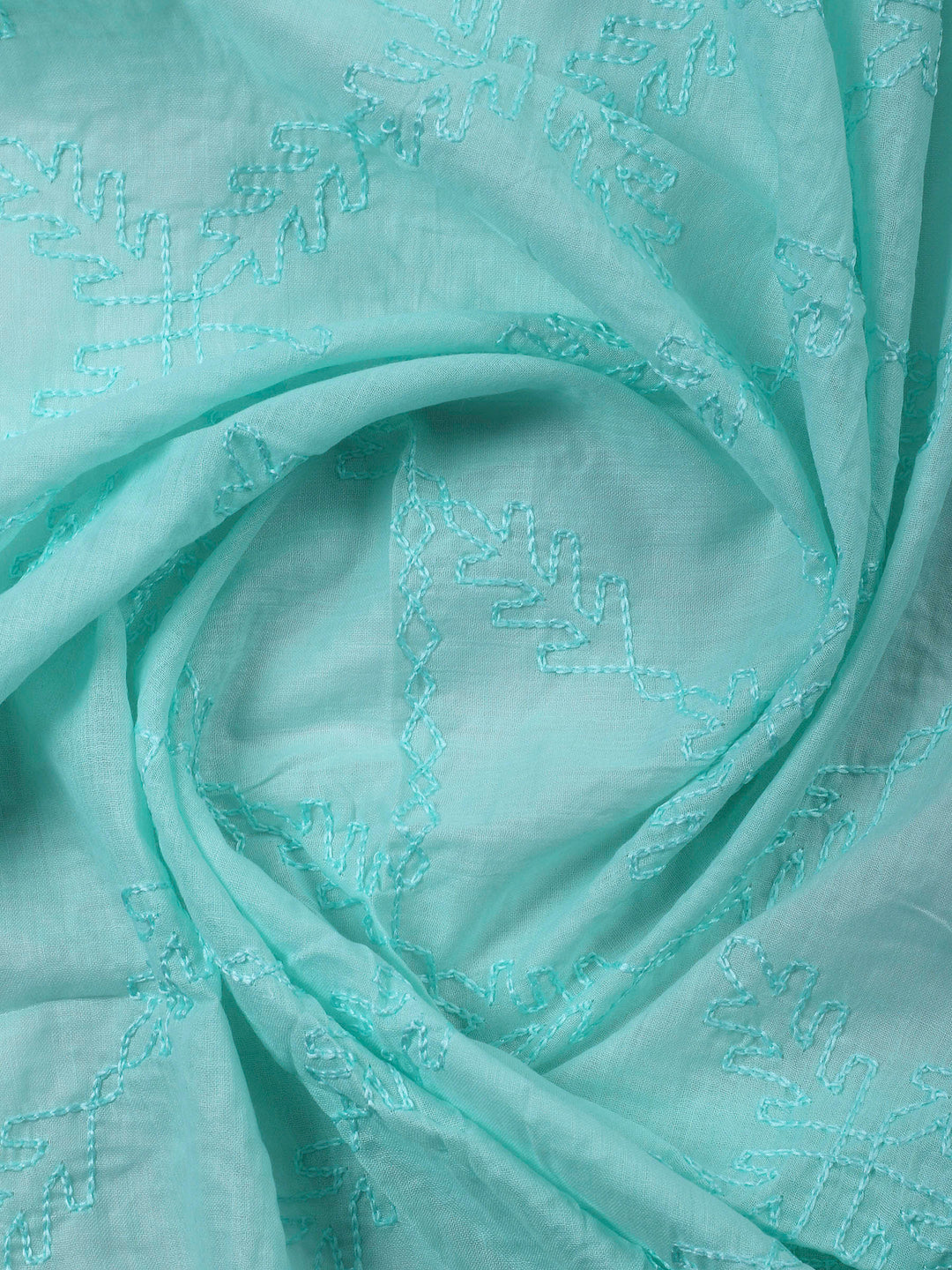 Sea Green Printed Cotton Blend Unstitched Suit &amp; Pant With Cotton Dupatta
