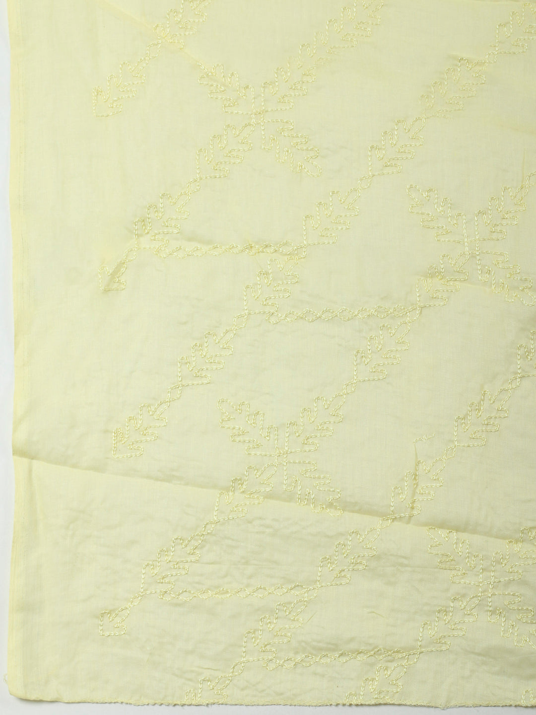 Yellow Printed Cotton Blend Unstitched Suit &amp; Pant With Cotton Dupatta