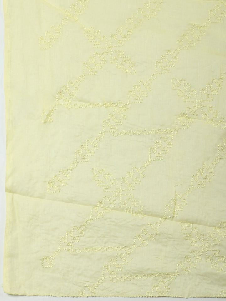 Yellow Printed Cotton Blend Unstitched Suit &amp; Pant With Cotton Dupatta