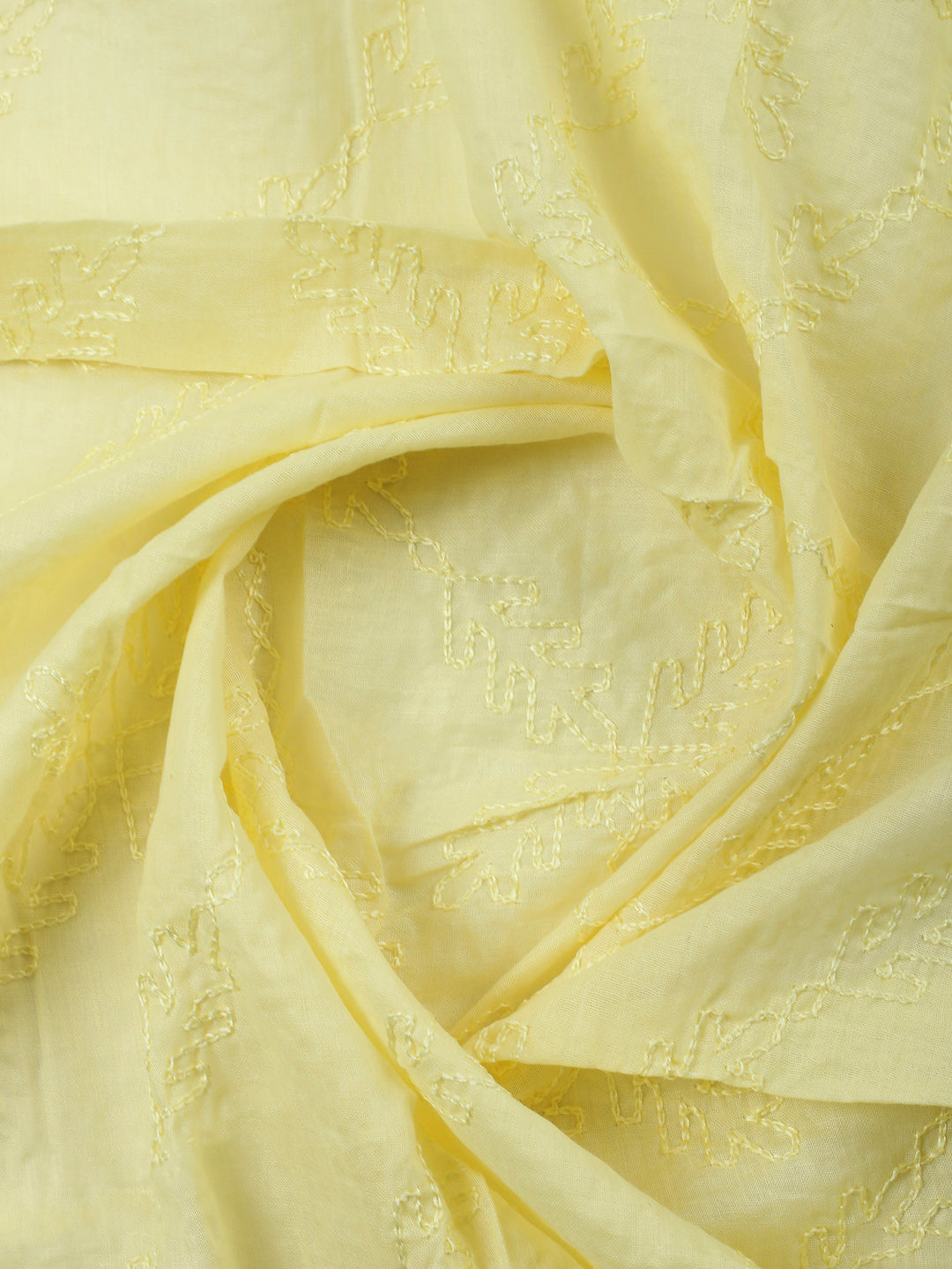 Yellow Printed Cotton Blend Unstitched Suit &amp; Pant With Cotton Dupatta