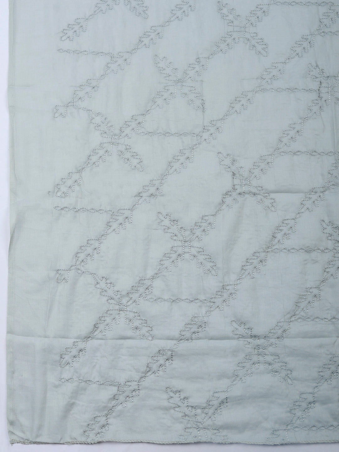Grey Embroidered Cotton Blend Unstitched Suit &amp; Pant With Cotton Dupatta