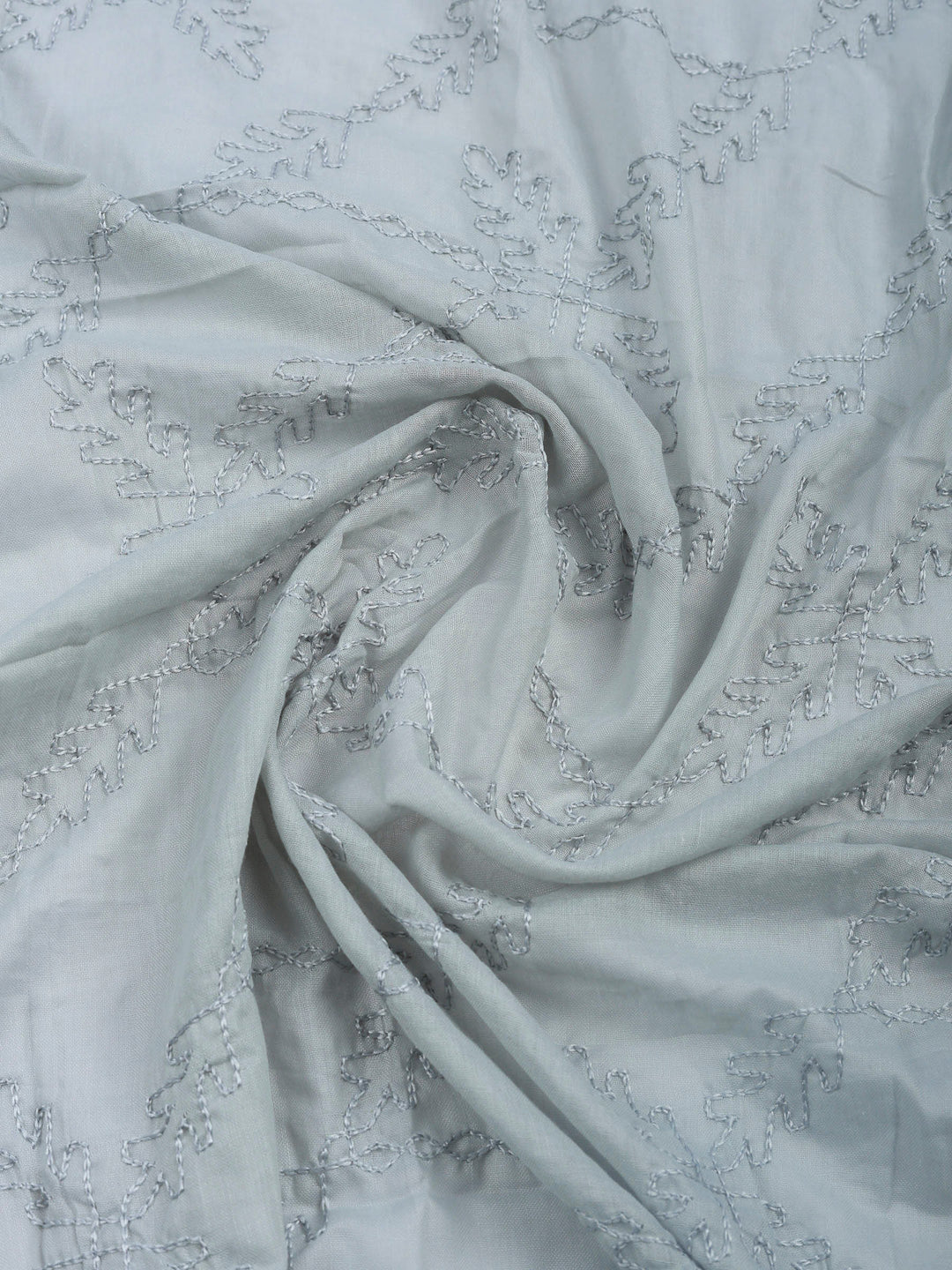 Grey Embroidered Cotton Blend Unstitched Suit &amp; Pant With Cotton Dupatta