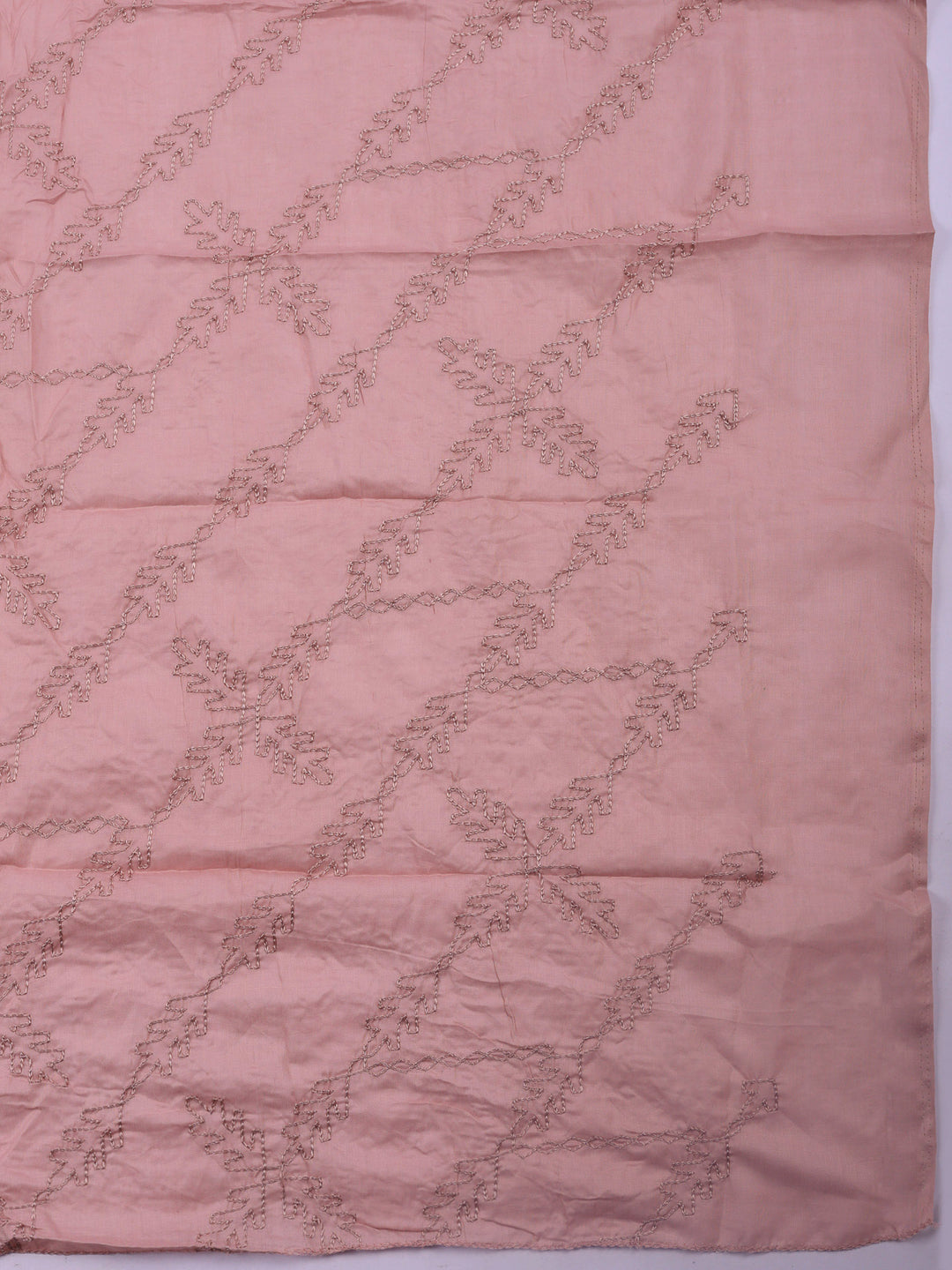 Onion Pink Embroidered Cotton Blend Unstitched Suit &amp; Pant With Cotton Dupatta