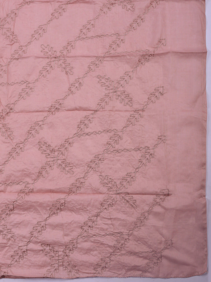 Onion Pink Embroidered Cotton Blend Unstitched Suit &amp; Pant With Cotton Dupatta