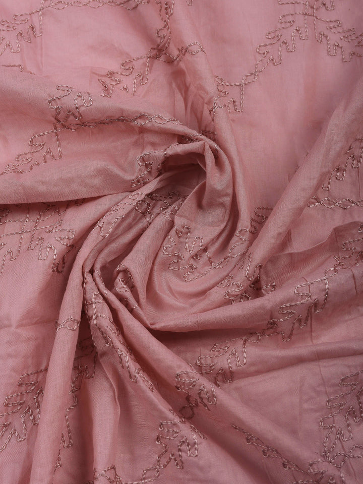 Onion Pink Embroidered Cotton Blend Unstitched Suit &amp; Pant With Cotton Dupatta