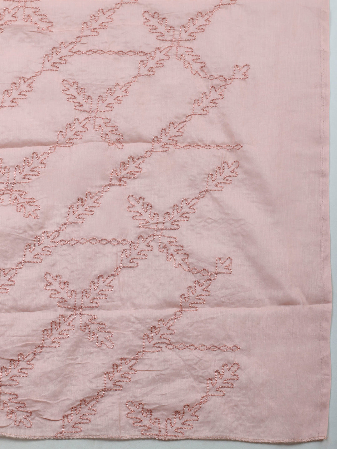 Peach Printed Cotton Blend Unstitched Suit &amp; Pant With Cotton Dupatta