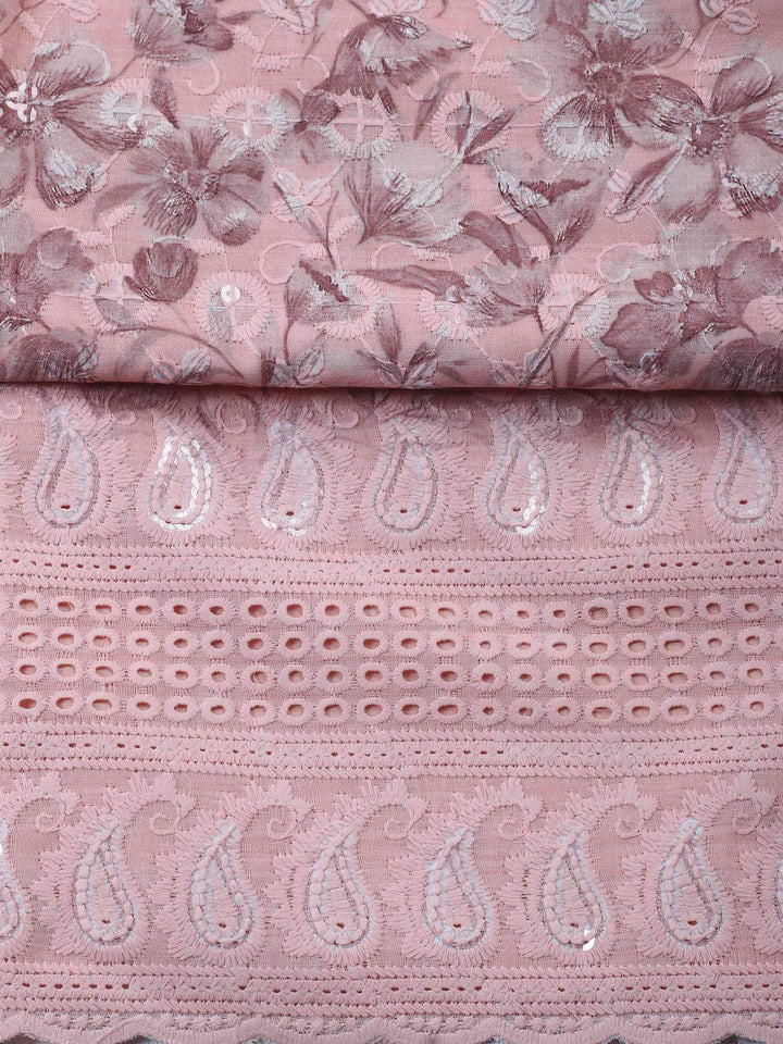 Peach Printed Cotton Blend Unstitched Suit &amp; Pant With Cotton Dupatta