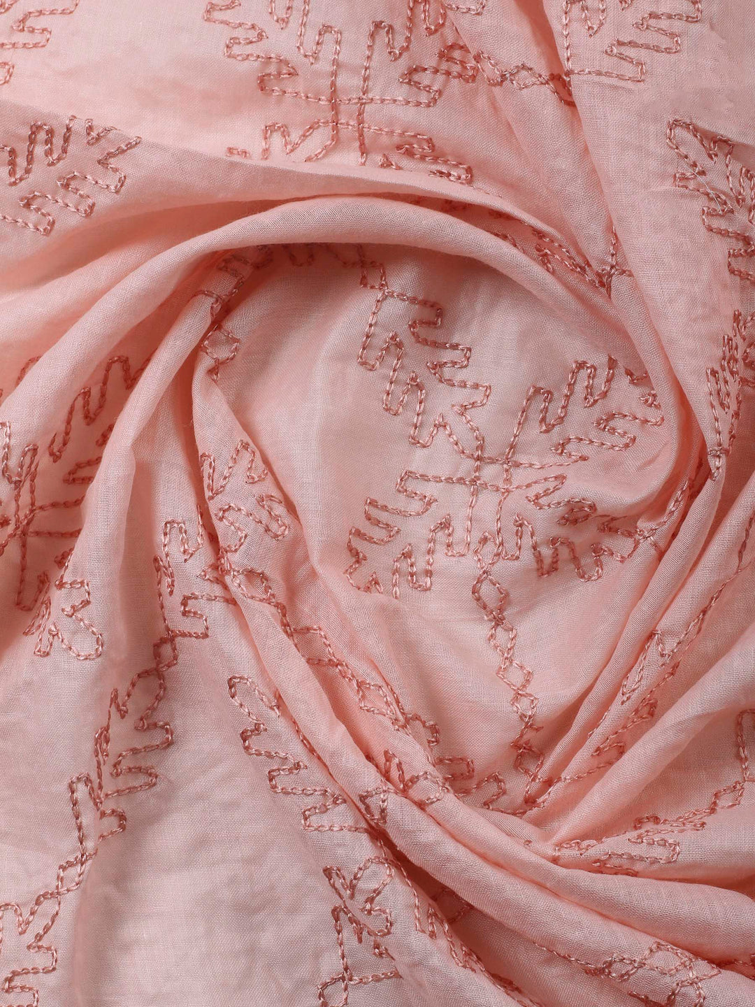 Peach Printed Cotton Blend Unstitched Suit &amp; Pant With Cotton Dupatta