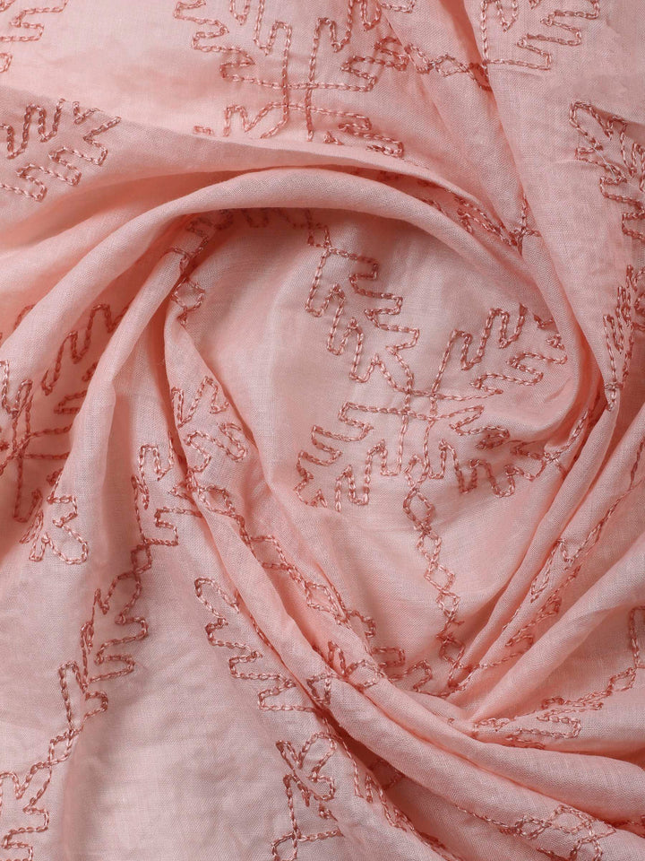 Peach Printed Cotton Blend Unstitched Suit &amp; Pant With Cotton Dupatta