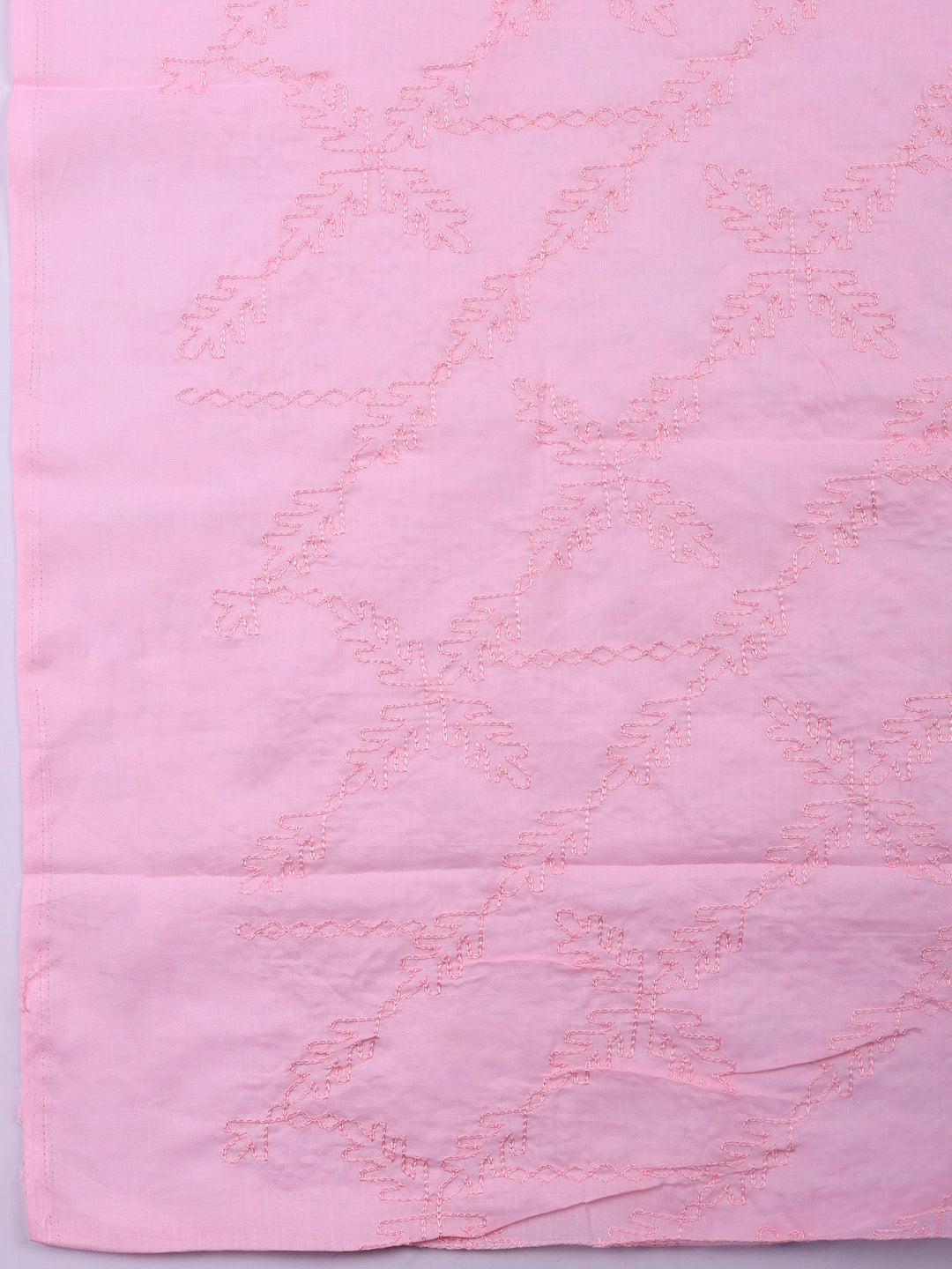 Pink Printed Cotton Blend Unstitched Suit &amp; Pant With Cotton Dupatta