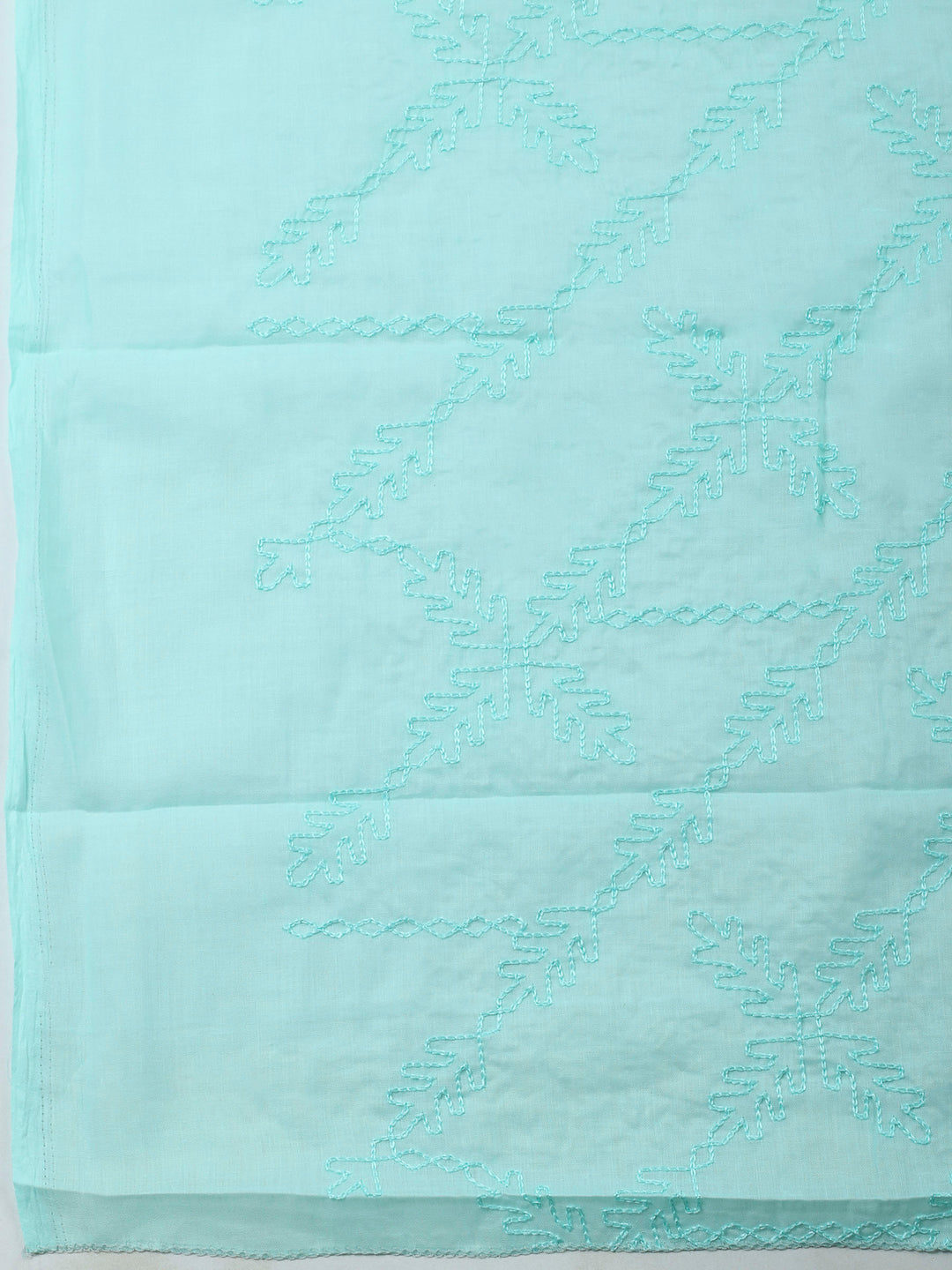 Sea Green Printed Cotton Blend Unstitched Suit &amp; Pant With Cotton Dupatta