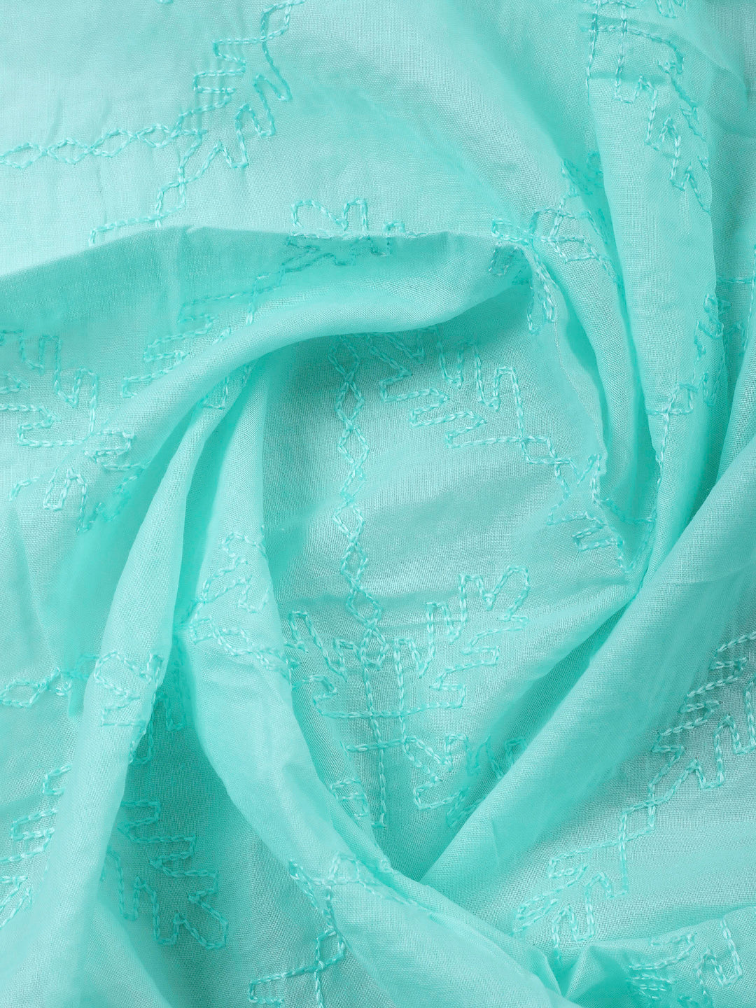 Sea Green Printed Cotton Blend Unstitched Suit &amp; Pant With Cotton Dupatta