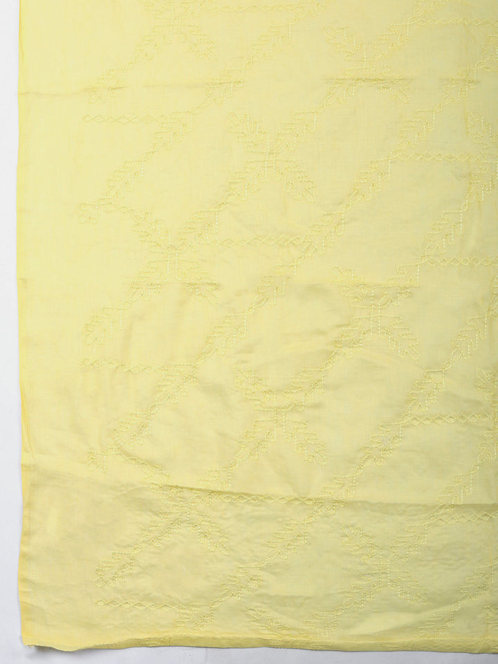 Yellow Printed Cotton Blend Unstitched Dress Material