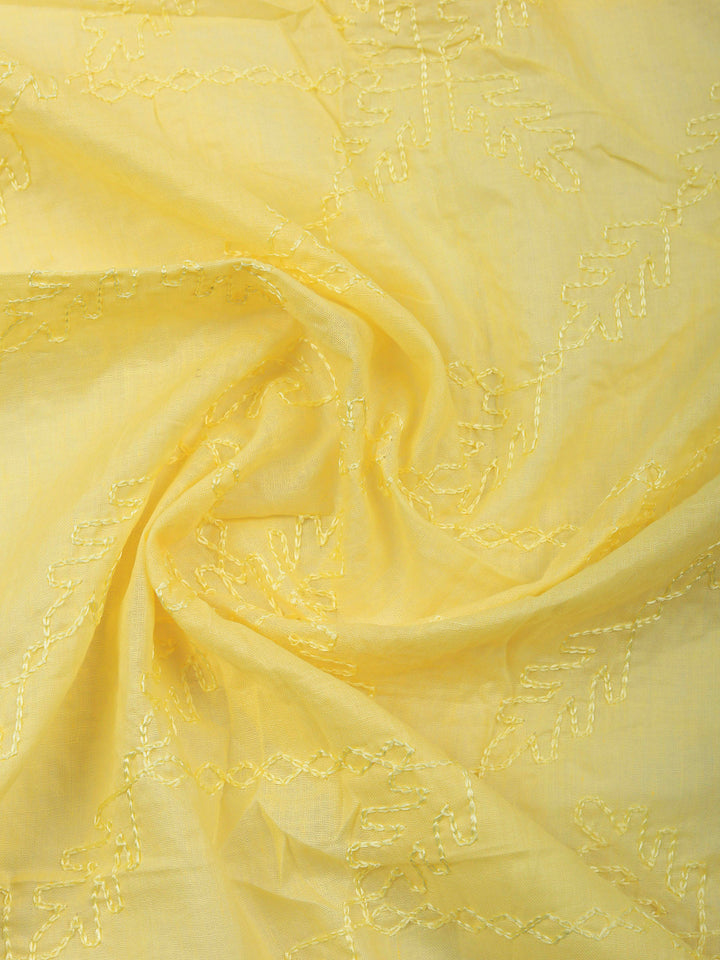 Yellow Printed Cotton Blend Unstitched Dress Material