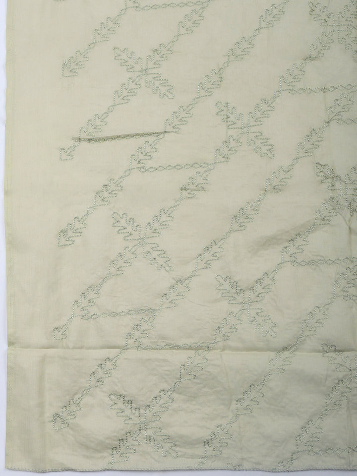 Aqua Printed Cotton Blend Unstitched Suit &amp; Pant With Cotton Dupatta