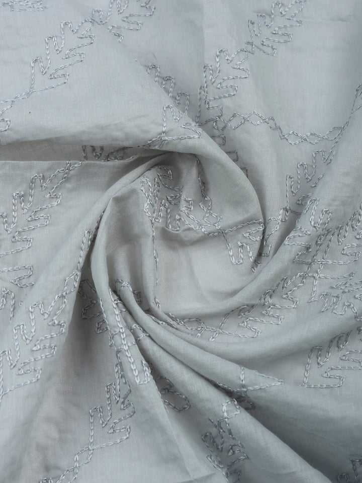 Grey Printed Cotton Blend Unstitched Suit &amp; Pant With Cotton Dupatta