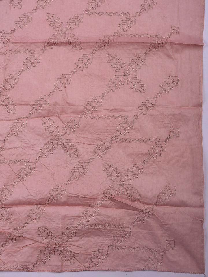 Onion Pink Printed Cotton Blend Unstitched Suit &amp; Pant With Cotton Dupatta