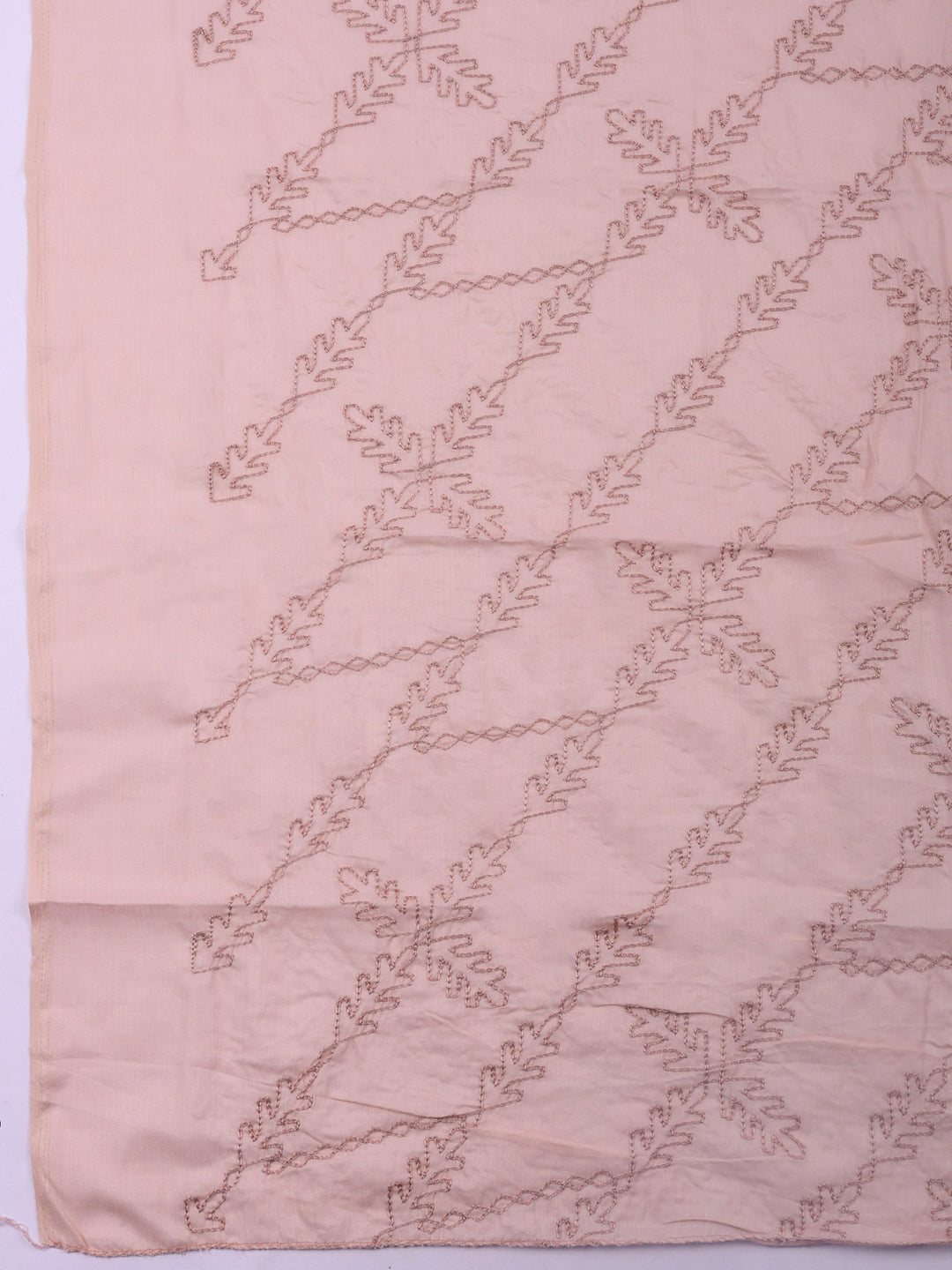 Peach Printed Cotton Blend Unstitched Suit &amp; Pant With Cotton Dupatta