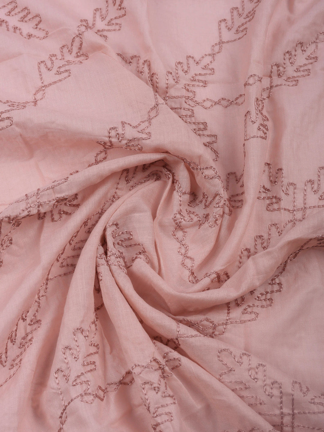 Peach Printed Cotton Blend Unstitched Suit &amp; Pant With Cotton Dupatta