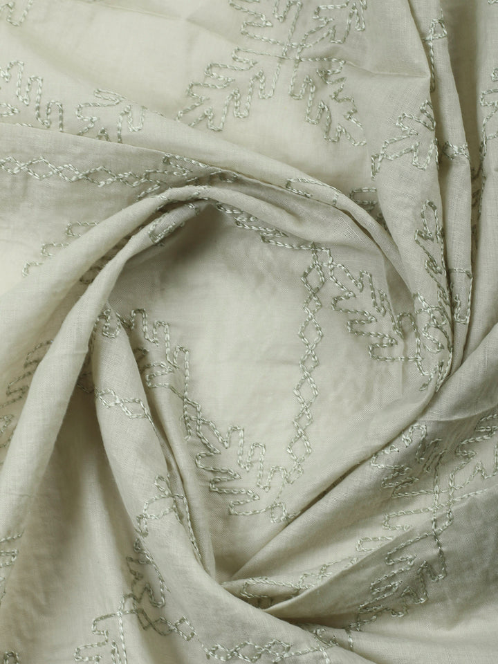 Grey Embroidered Cotton Blend Unstitched Suit &amp; Pant With Cotton Dupatta