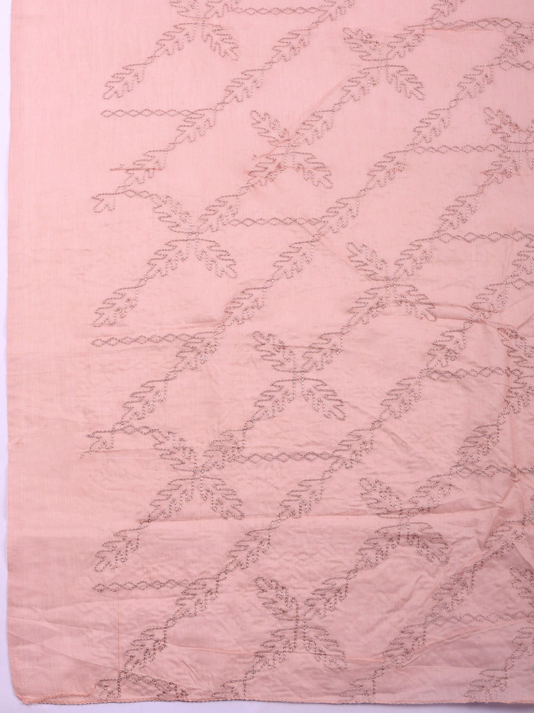 Peach Embroidered Cotton Blend Unstitched Suit &amp; Pant With Cotton Dupatta