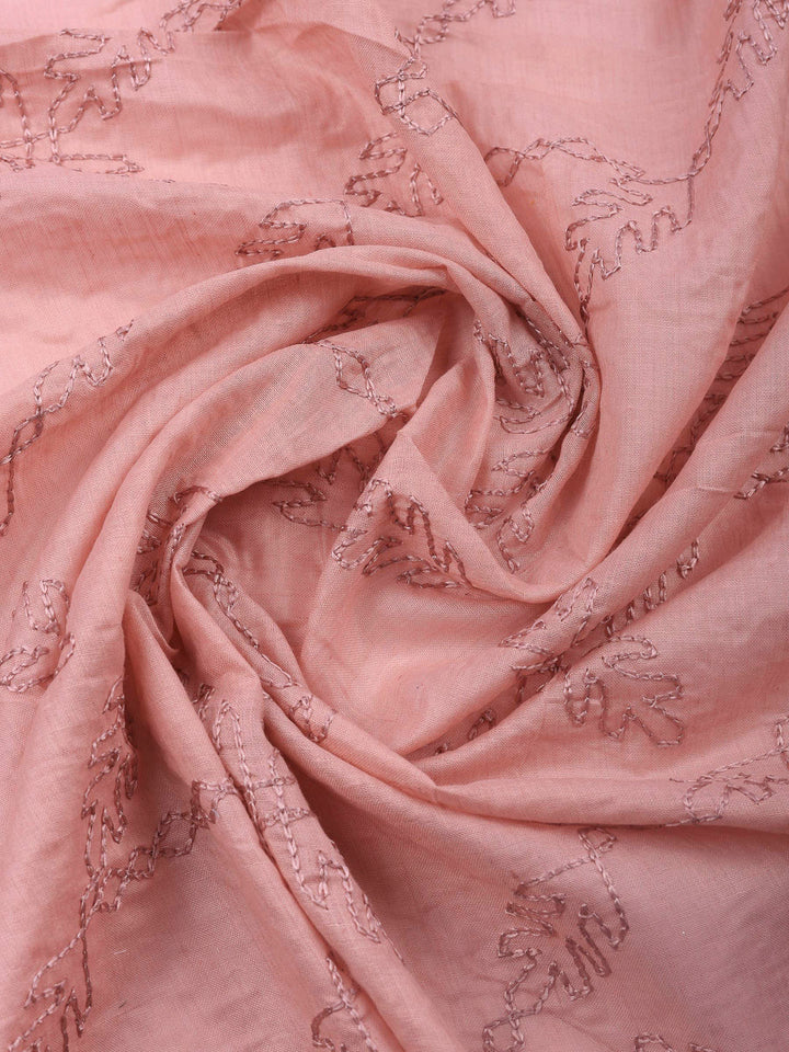 Peach Embroidered Cotton Blend Unstitched Suit &amp; Pant With Cotton Dupatta