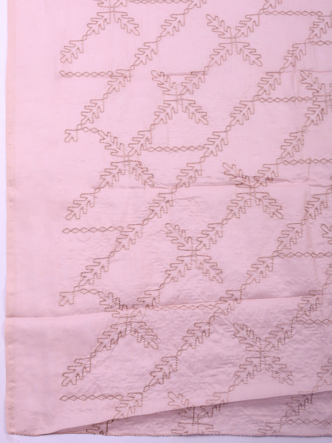 Pink Lavender Embroidered Cotton Blend Unstitched Suit &amp; Pant With Cotton Dupatta