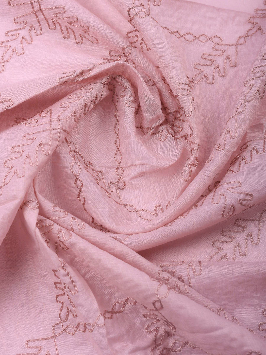 Pink Lavender Embroidered Cotton Blend Unstitched Suit &amp; Pant With Cotton Dupatta