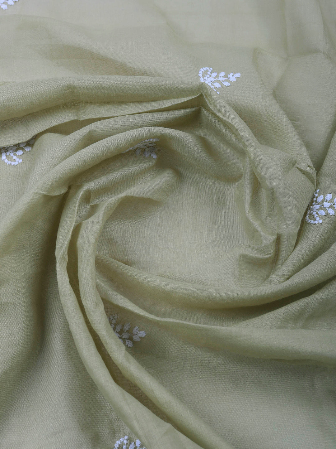 Beige Embroidered Cotton Blend Unstitched Suit &amp; Pant With Cotton Dupatta