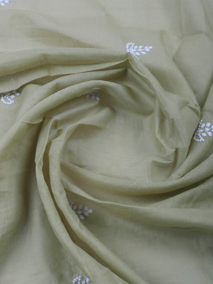 Beige Embroidered Cotton Blend Unstitched Suit &amp; Pant With Cotton Dupatta