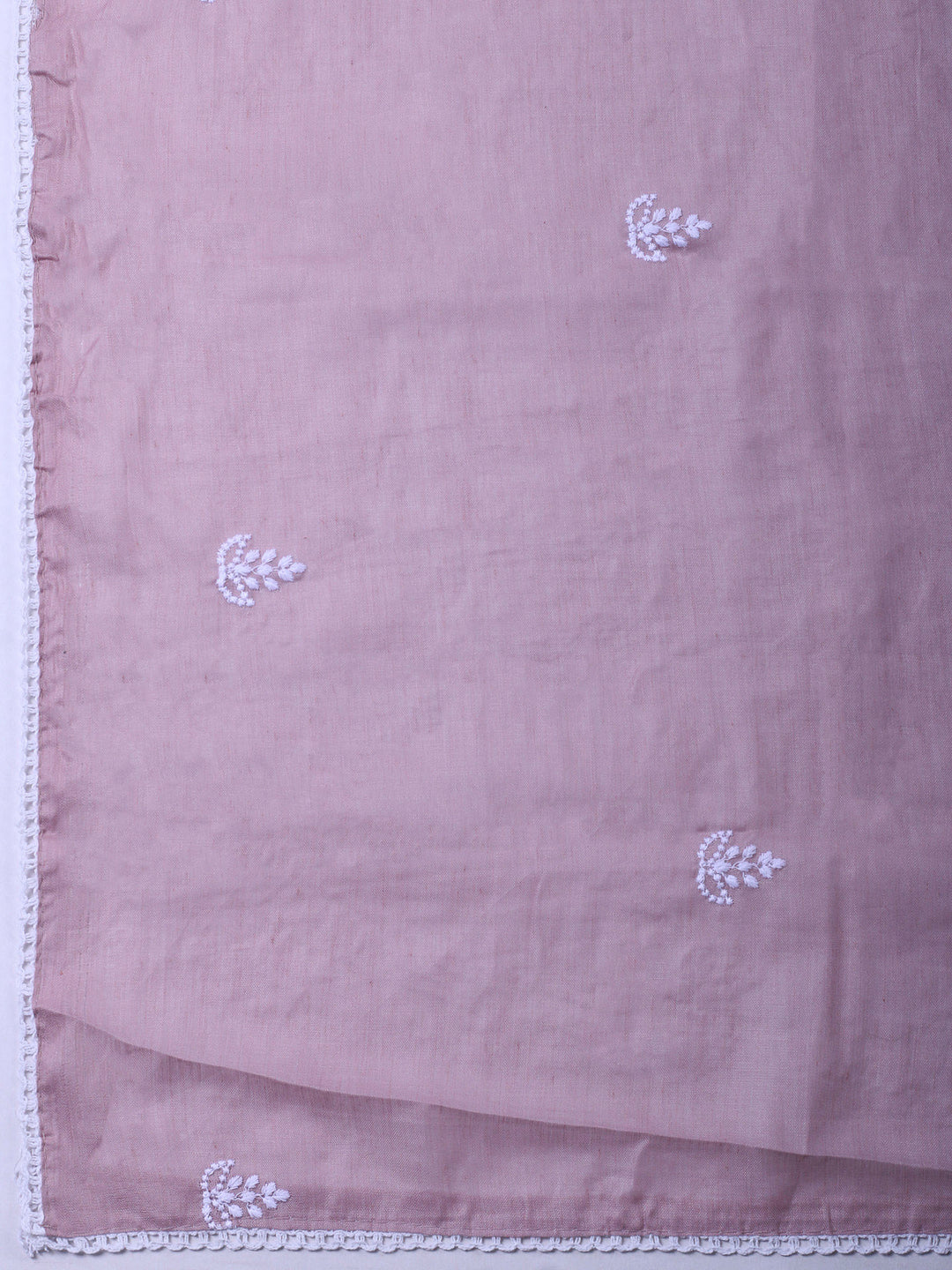 Dull Pink Embroidered Cotton Blend Unstitched Suit &amp; Pant With Cotton Dupatta