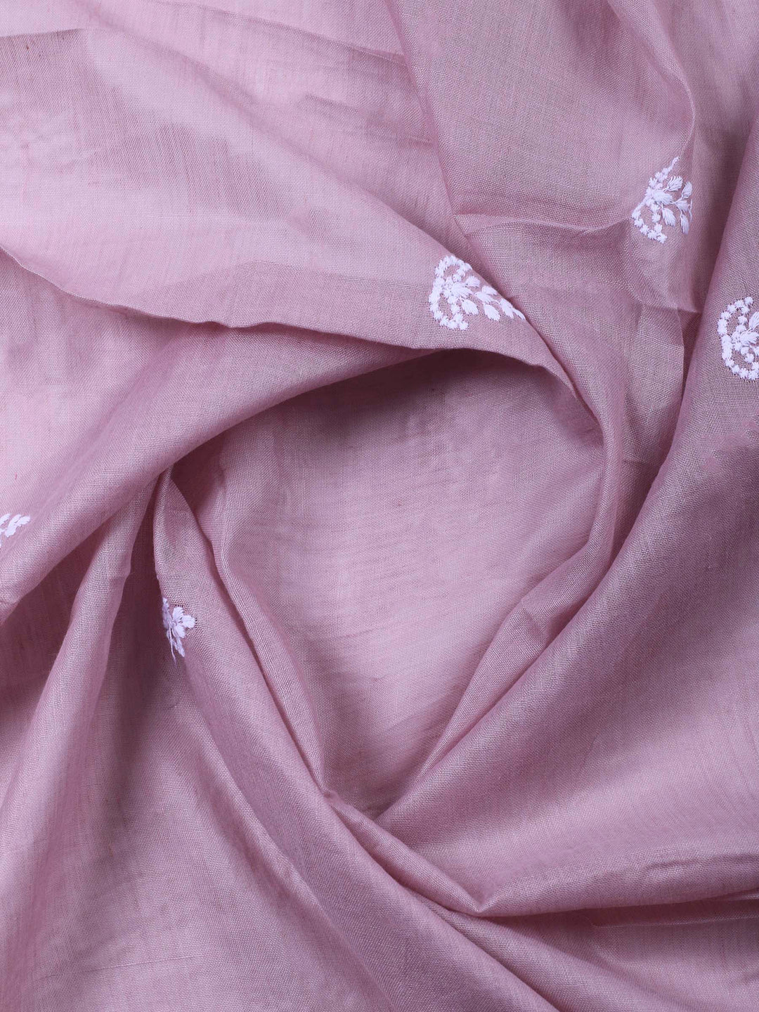 Dull Pink Embroidered Cotton Blend Unstitched Suit &amp; Pant With Cotton Dupatta