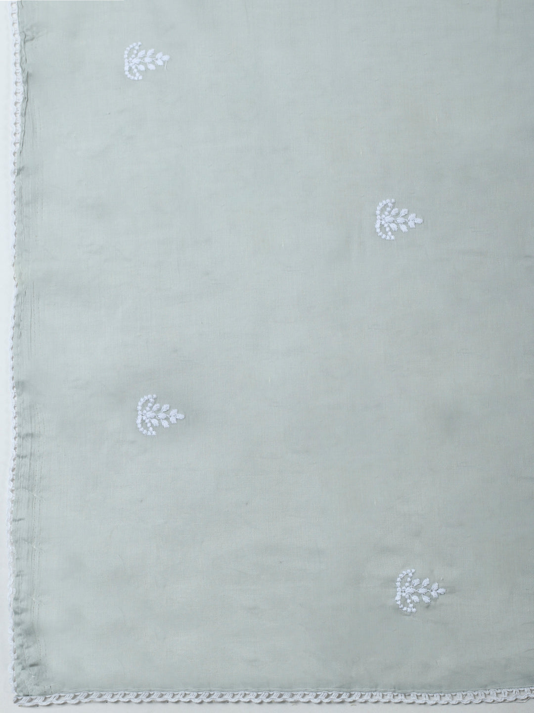 Grey Embroidered Cotton Blend Unstitched Suit &amp; Pant With Cotton Dupatta