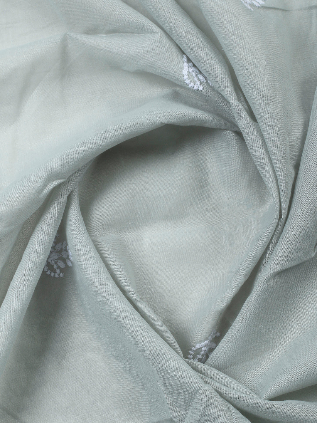 Grey Embroidered Cotton Blend Unstitched Suit &amp; Pant With Cotton Dupatta