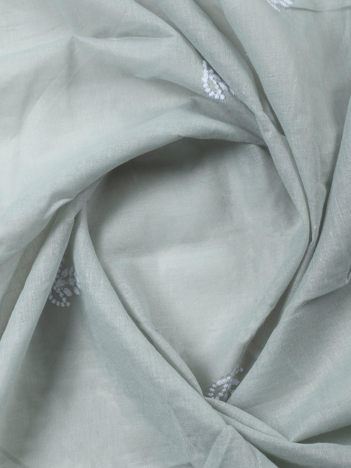 Grey Embroidered Cotton Blend Unstitched Suit &amp; Pant With Cotton Dupatta