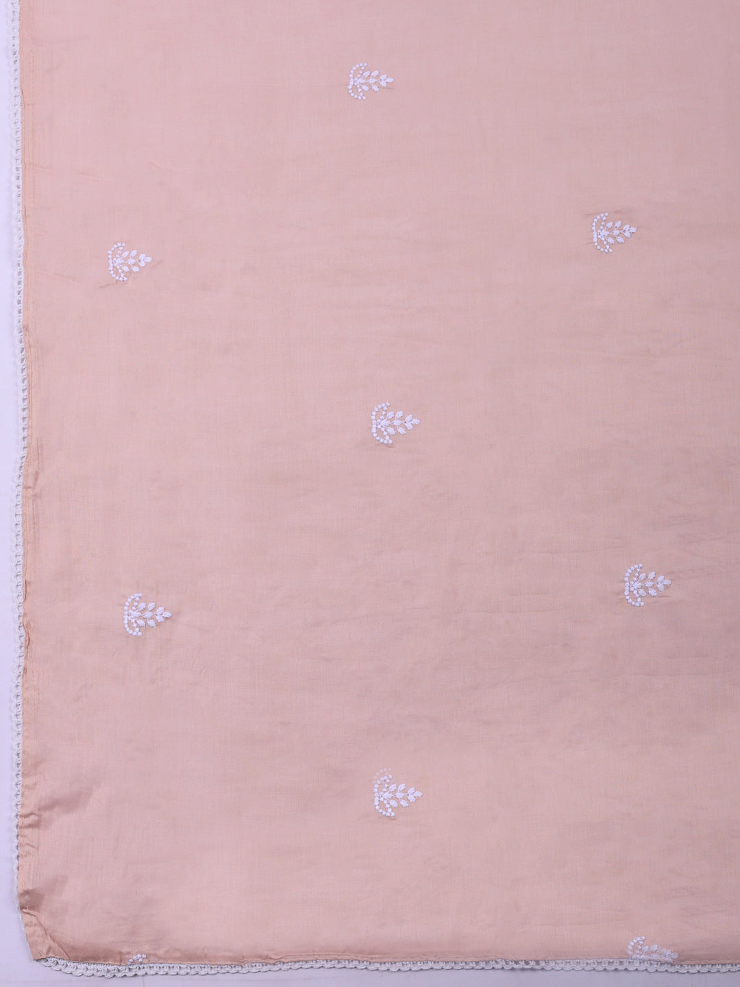 Peach Embroidered Cotton Blend Unstitched Suit &amp; Pant With Cotton Dupatta