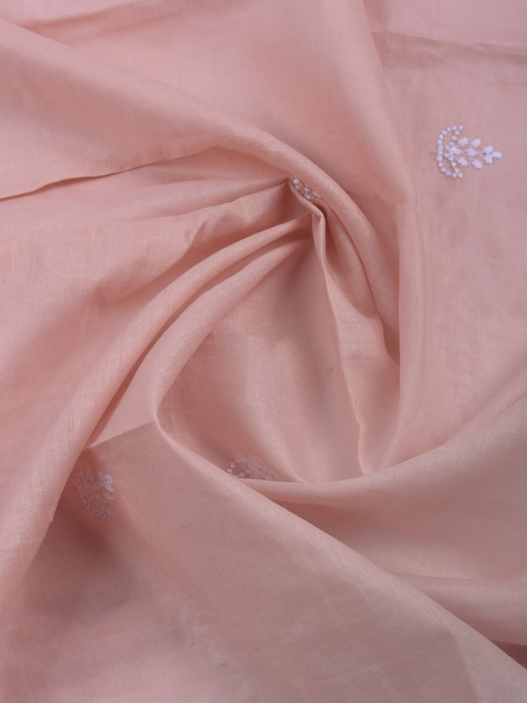 Peach Embroidered Cotton Blend Unstitched Suit &amp; Pant With Cotton Dupatta