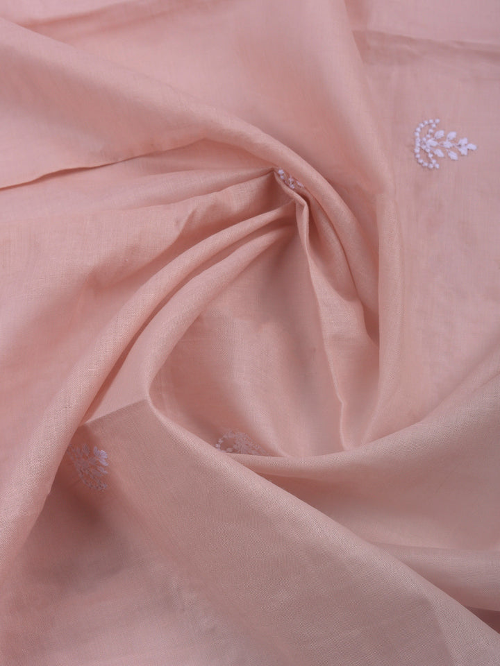 Peach Embroidered Cotton Blend Unstitched Suit &amp; Pant With Cotton Dupatta