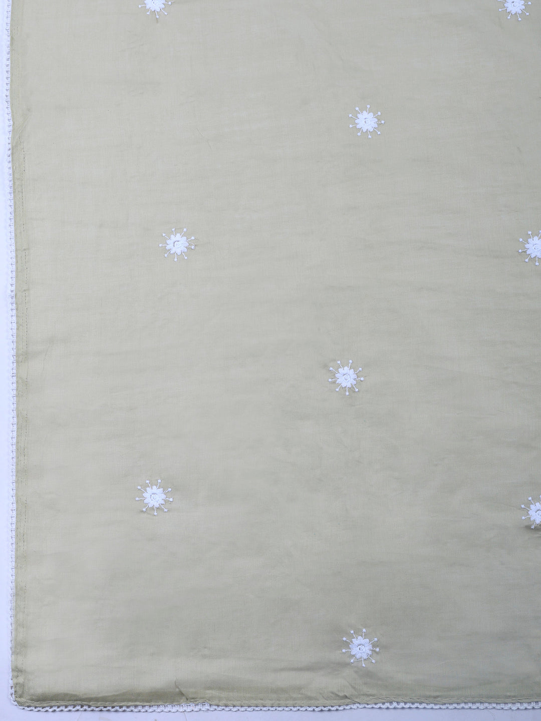Beige Embroidered Cotton Blend Unstitched Suit &amp; Pant With Cotton Dupatta